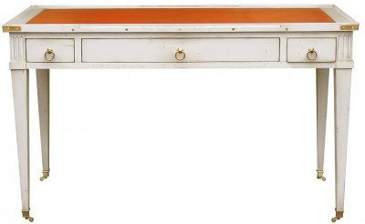 L Xvi Writing Desk Desks Collection 566 B White Lacquered Beech Orange Leather